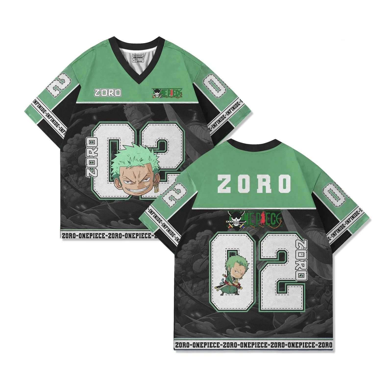02Trikot One Piece Roronoa Zoro Anime Y2k Koreanischer Stil Baseball Hockey T-Shirt Mode Streetwear Anime Täglich Unisex Tops T-Shirts