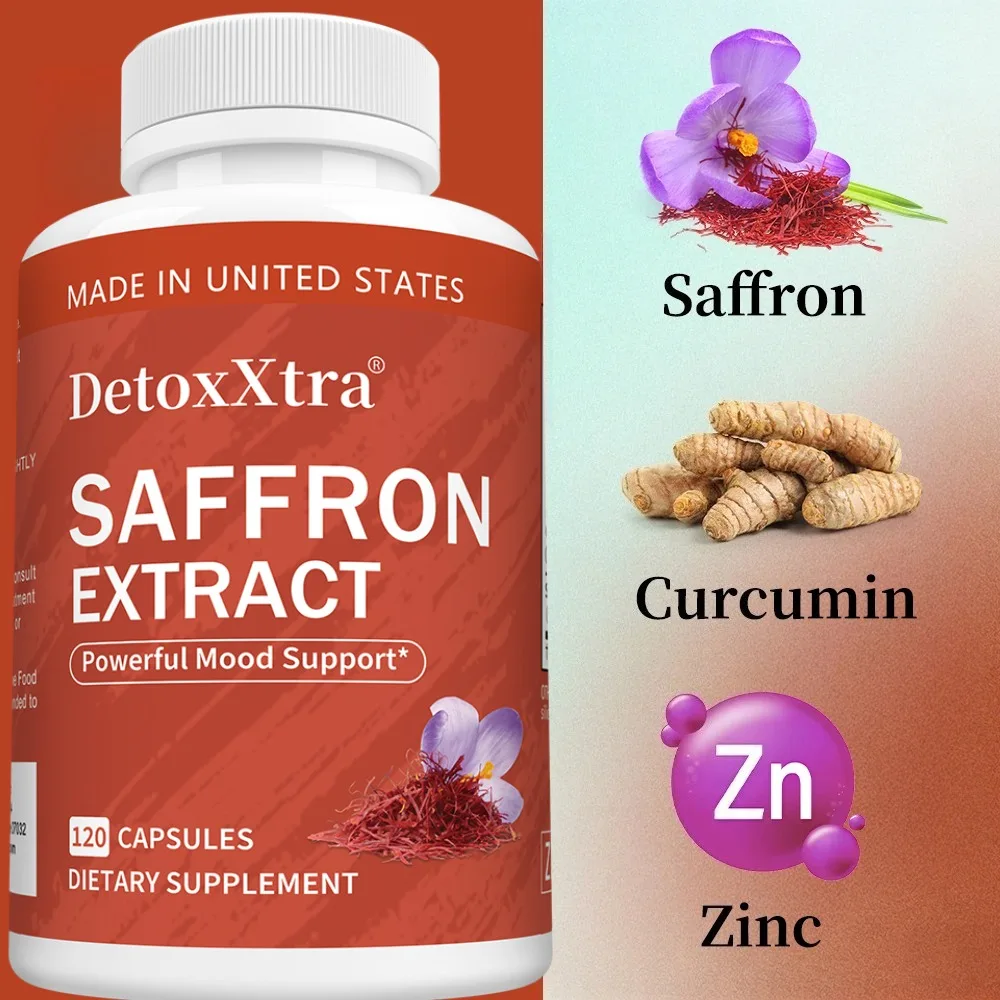 Saffron Flower Extract, Curcumin, Zinc Support Positive Mood Increase Memory,Focus & Clean Blood Vessels