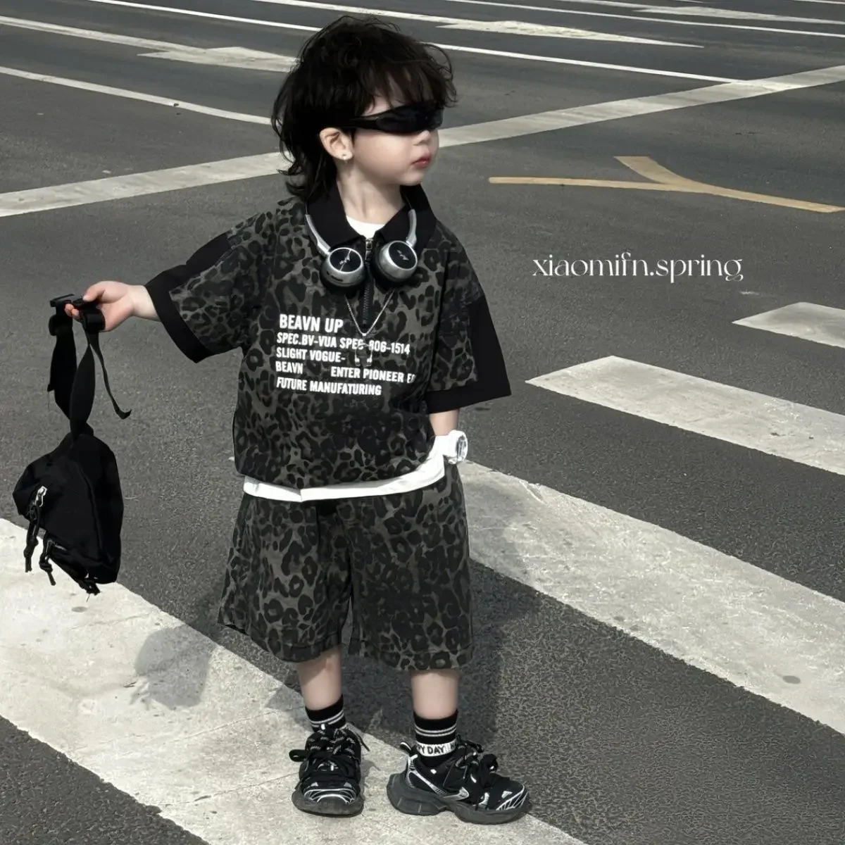 

Boys' Summer Outfit Set New Handsome Children's Leopard Print Short Sleeved T-shirt+shorts Two-piece Set