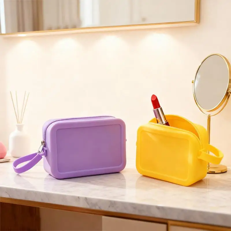 Silicone Organizer Cosmetic Bag Vintage Waterproof Smooth Zipper Earphone Bag Macaron Color Wallet Coin Purse Students
