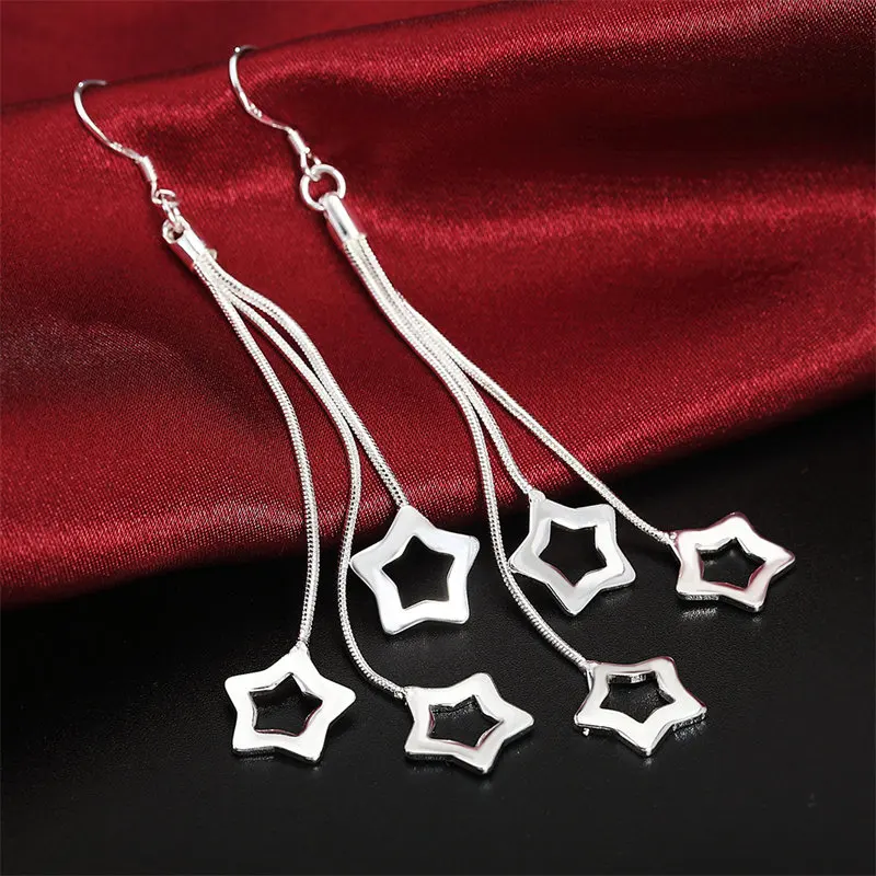 925 Sterling Silver 87MM Fine 3 Stars Earrings Women For Fashion Charm Wedding Party Gift Jewelry Wholesale