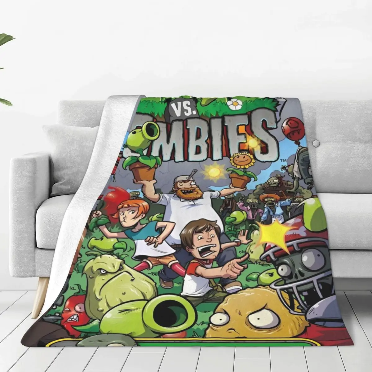 Game P-Plants-vs-Zombie Flannel Blanket Warm Soft Throw Blanket for Home Decor Camping Comfortable Bedspread Sofa Bed Cover