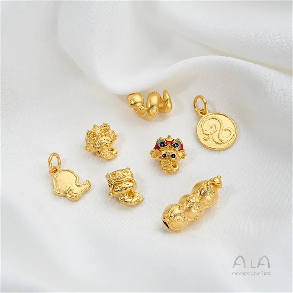 

Vietnamese Sand Gold Accessories Zodiac Snake Brand Pendant Cartoon Snake Through Hole Bead Partition Natal Year Jewelry Pendant