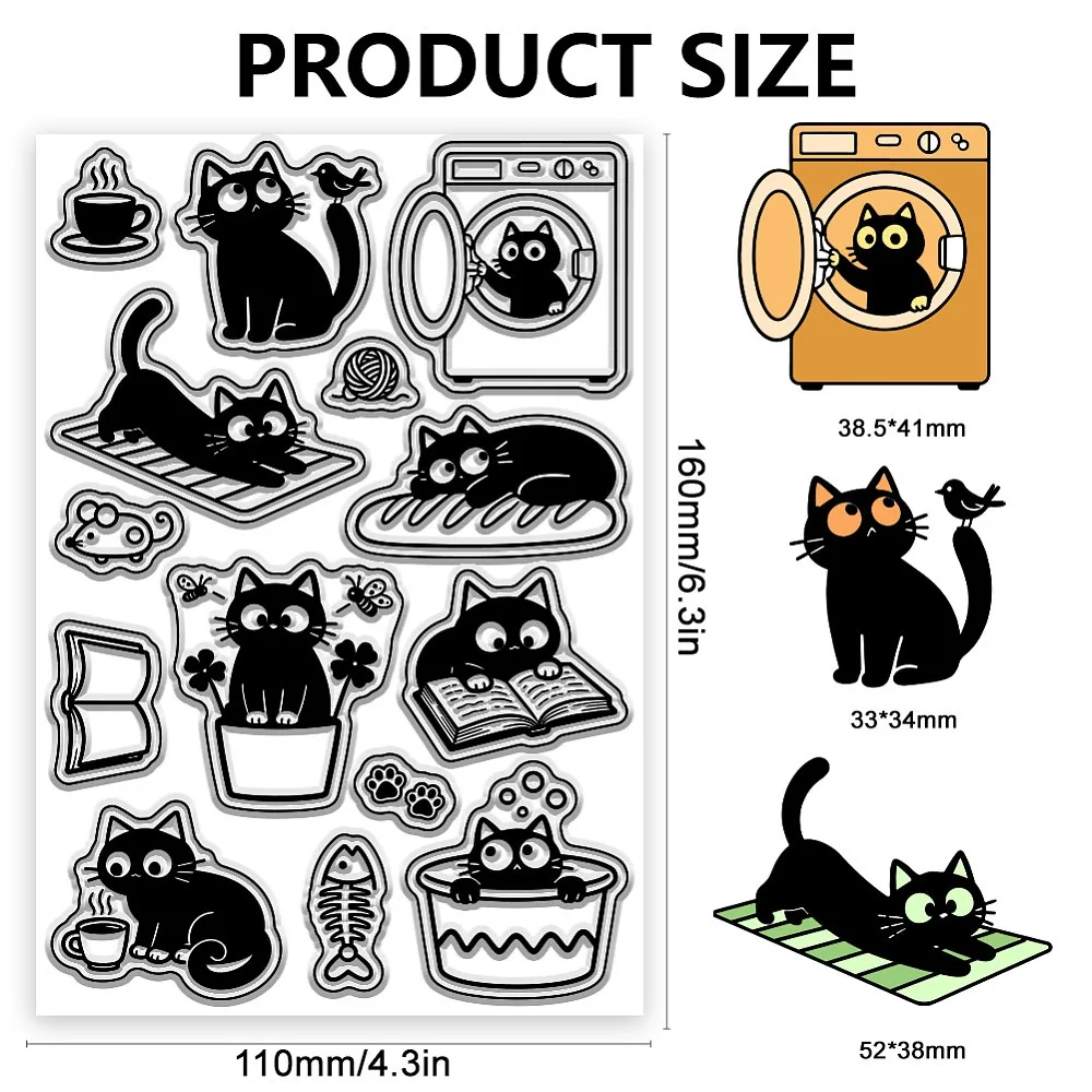Cat Life Icon Pattern Clear Stamps Stamp Seal for DIY Scrapbooking and Card Making Paper Craft Decor 6.3×4.3 Inch