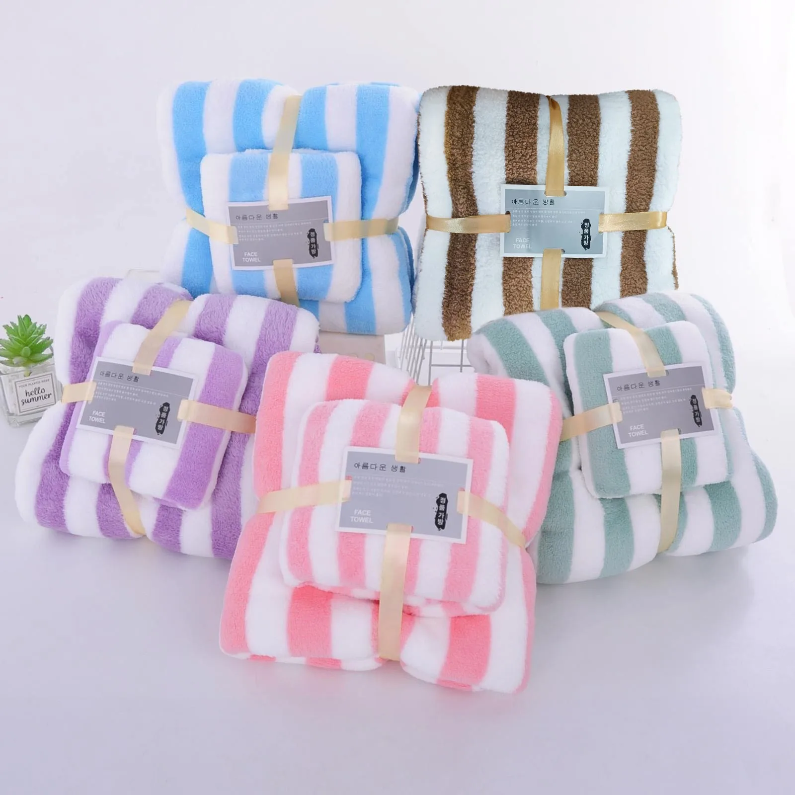 Thick Striped Coral Mother-Child Towel Set Soft Material Super Absorbent And Quick-Dry Bath Towel Essential Supplier For Family