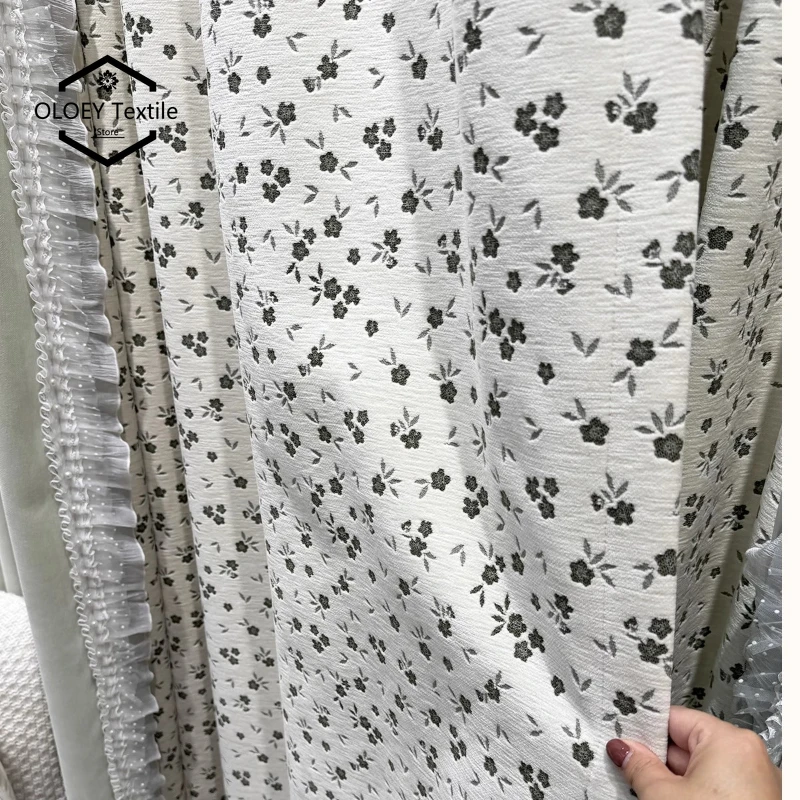 

Custom Size！！French Fresh Healing Light Green Chenille Spliced ​​Blackout Curtains for Living Dining Room Bedroom Decor Window