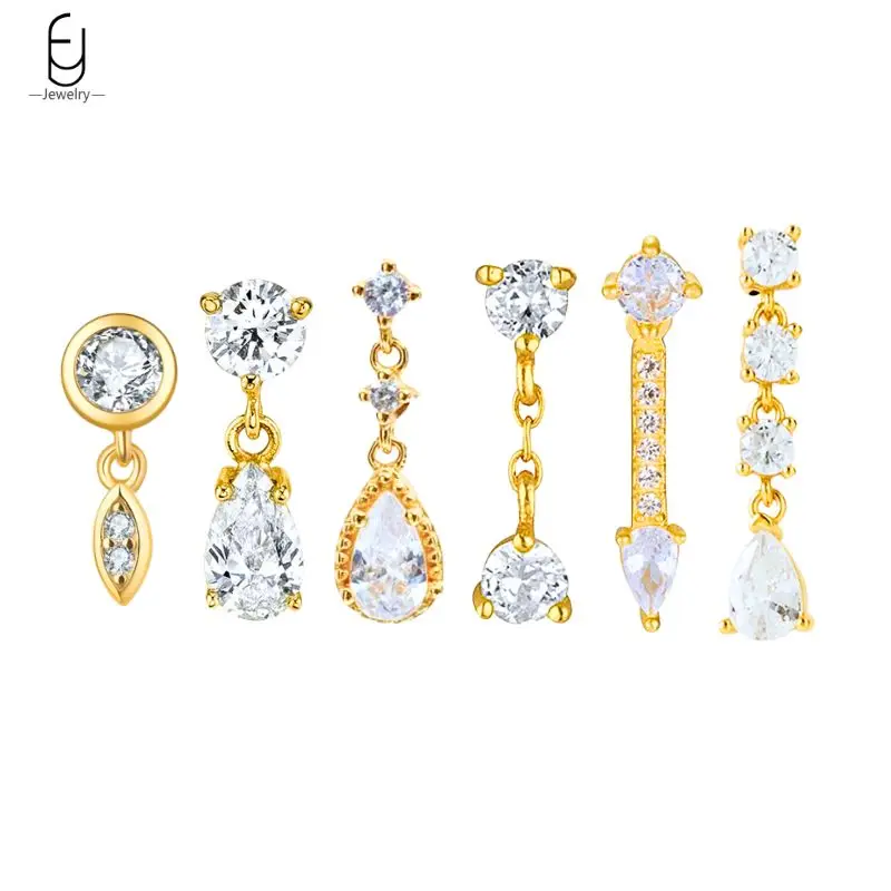 

925 Sterling Silver Needle Exquisite Water Drop/Round Zircon Earrings for Women Luxury Pendant Stud Earrings Party Fine Jewelry