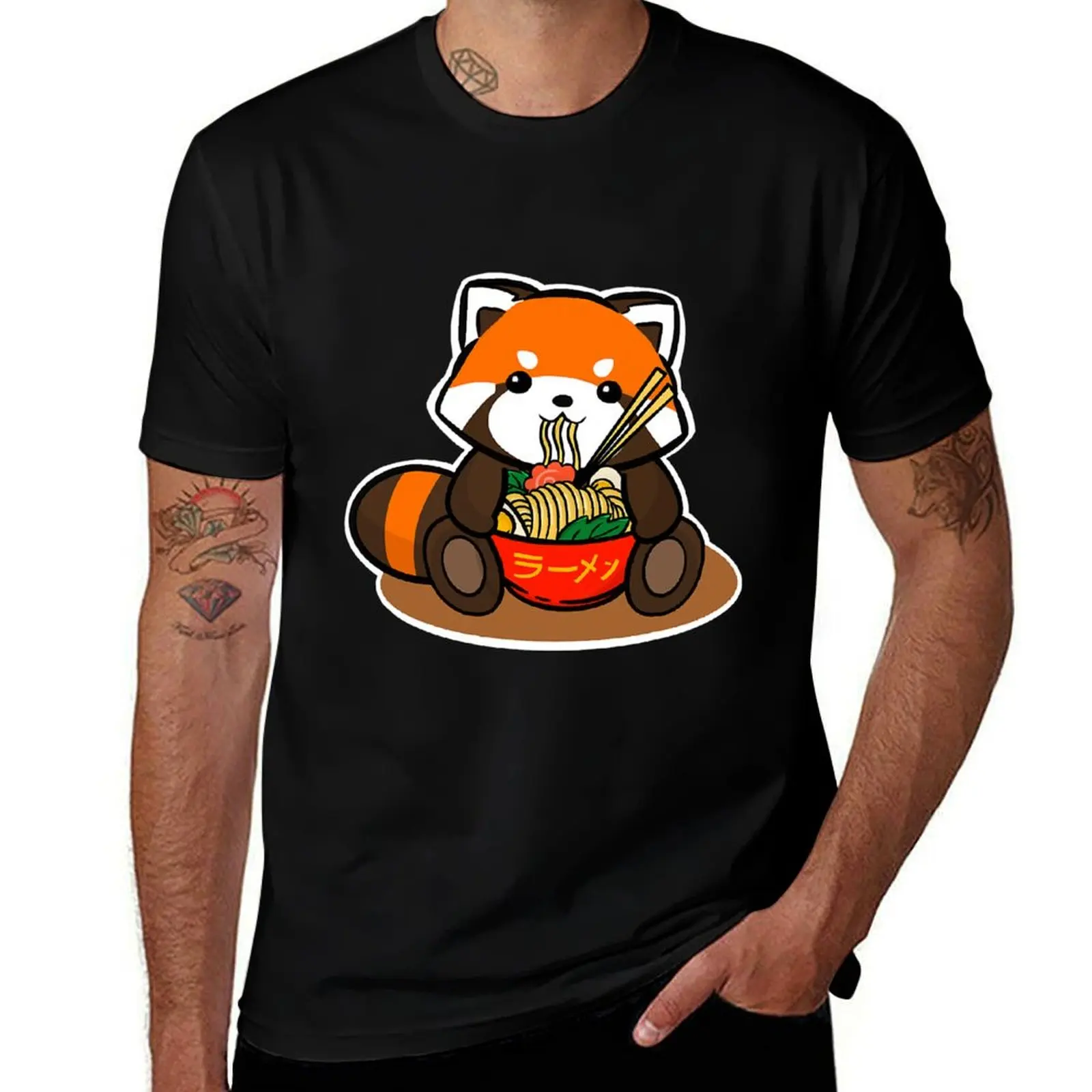Cute Red Panda Eating Ramen Noodles T-Shirt Running Performance Short Sleeve Tee T-Shirt