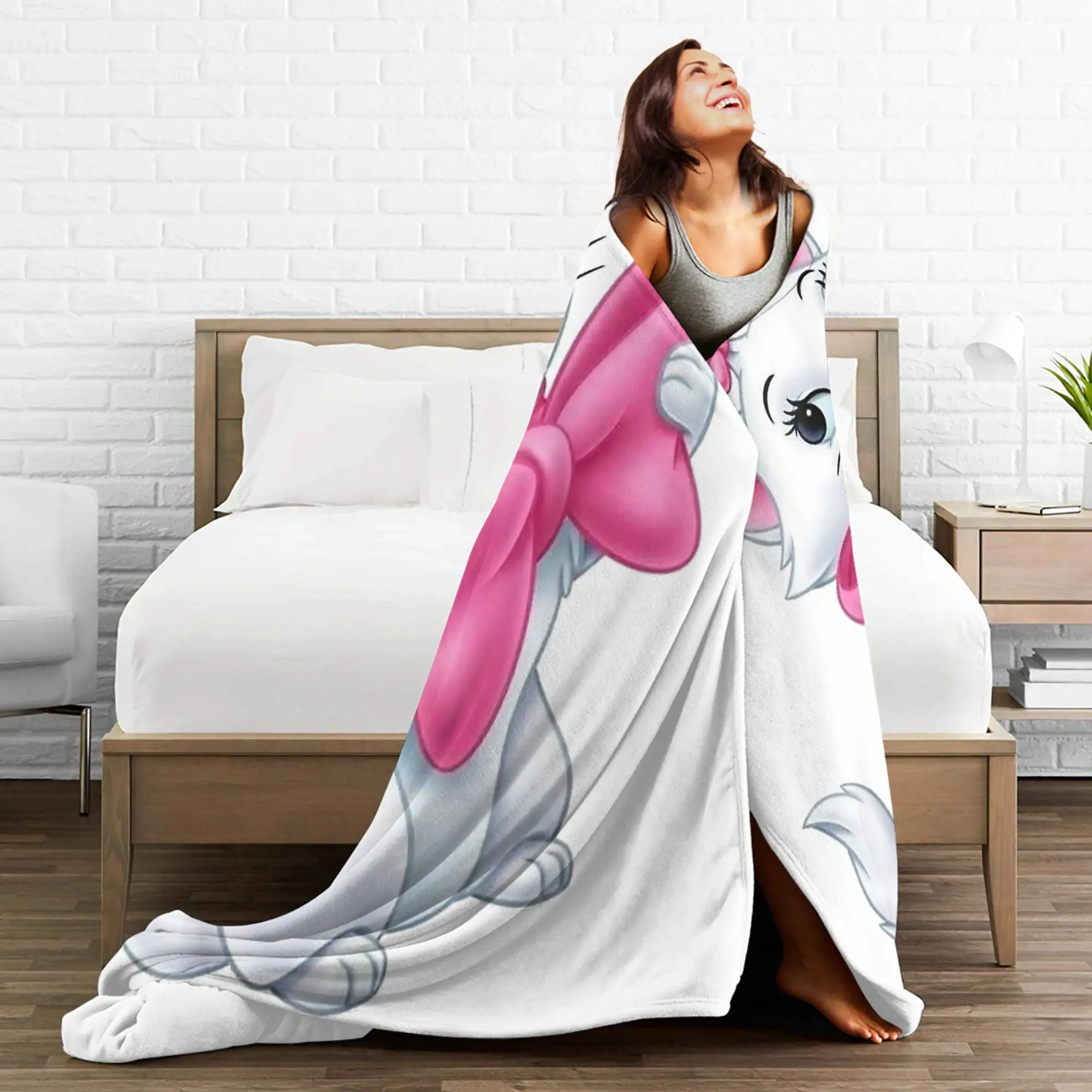 Marie Cat   Cartoon Cat Wool Blanket Customized Throw Blanket for Bed Sofa Couch 150*125cm Quilt,