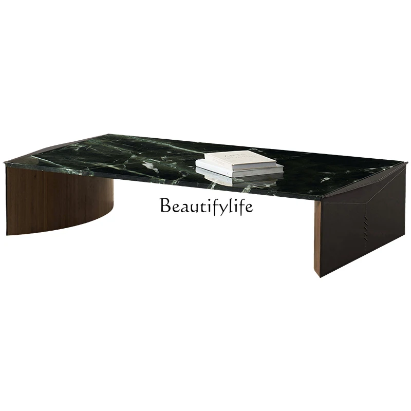 Mesa de centro de mármol minimalista italiano Mesa de té de cuero de silla de montar de lujo ligera minimalista moderna