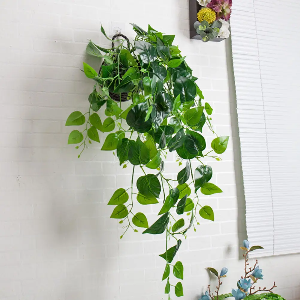 2 Piezas de Plantas Artificiales de Filodendro Verde Realistas para Colgar en la Pared, con Hojas con Vetas Realistas, Inodoras, de Bajo Mantenimiento, para Hogar y Oficina