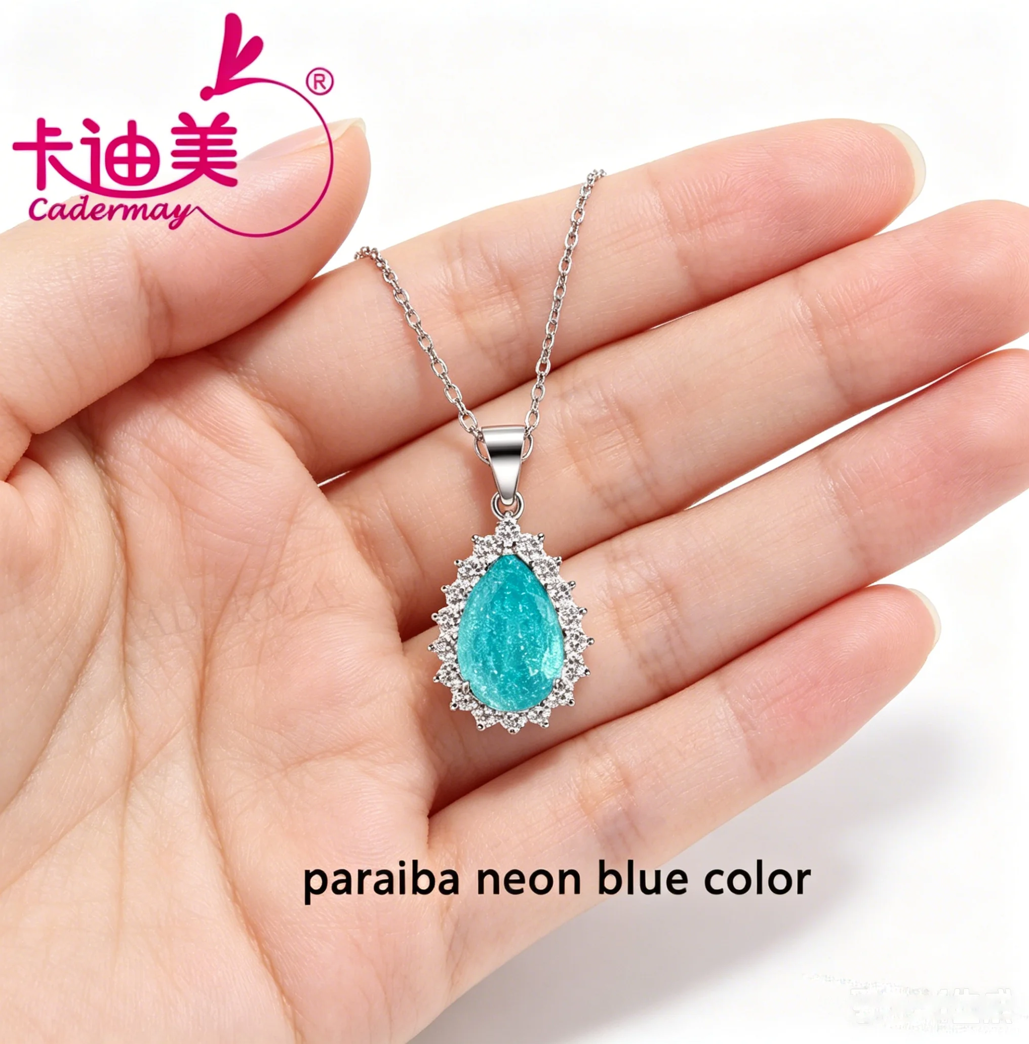 

CADERMAY D Moissanite Pear Tsavirite Paraiba Color Lab Grown Yttrium Aluminum S925 Sterling Silver Necklace For Women Jewelry