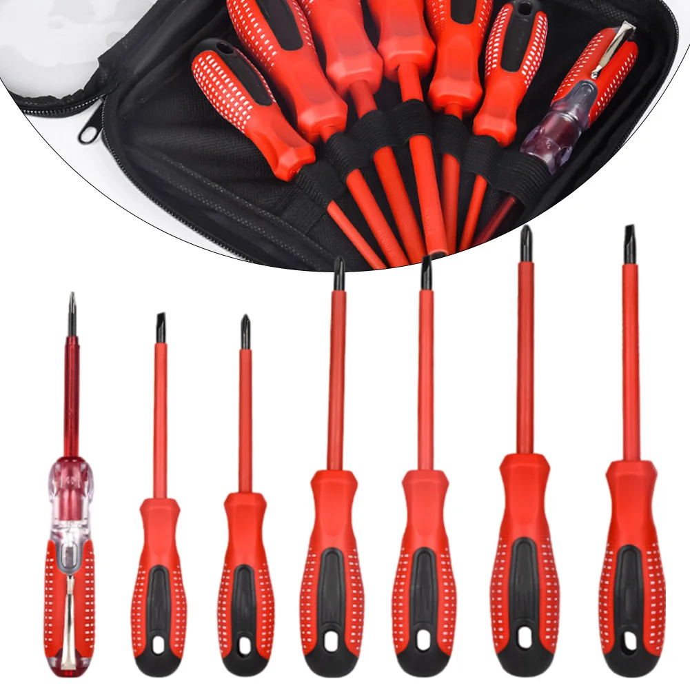 

7pcs 1000V Insulated Screwdriver Set With Test Pencil With TPR Handle Grips Household Electricians Repair DIY Tool