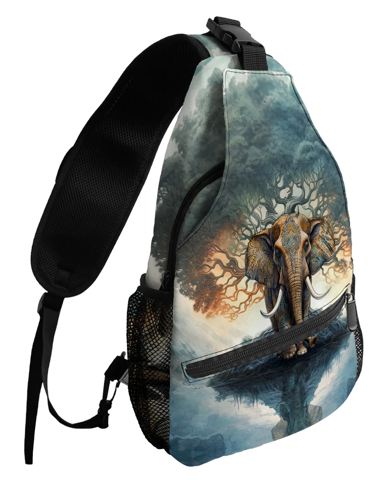 Elephant Bohemia Tree Chest Bag for Man Women Casual Crossbody Bag Travel Shoulder Bag Large Capacity Sling Bag