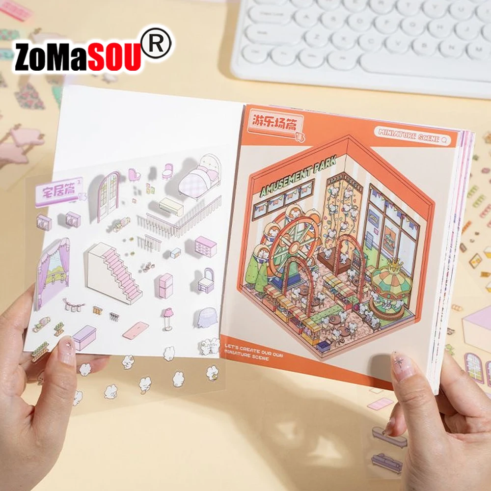 NIEUWE 6/12 Stuks Scènes DIY Cartoon 3D Landschap Sticker Boek Sticker Cabine Scène Pocket Verjaardag Festival Cadeau voor Kid Kind Student