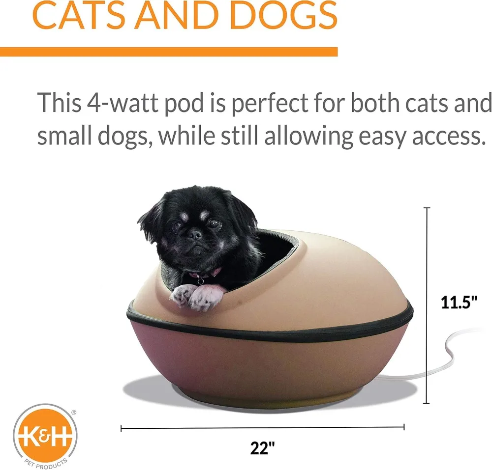 K&H Pet Products Thermo-Kitty Mod Dream Pod Heated Cat Bed for Large Cats, Indoor Heated Cat Cave, Thermal Cat Mat Hideaway