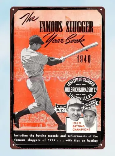 1940 baseball sports Famous Slugger Yearbook cover tin sign art deco