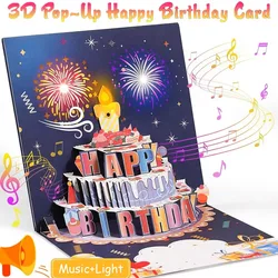 3D Pop Up Music Happy Birthday Greeting Card Creative Fireworks Light Birthday Cards Surprise Gift