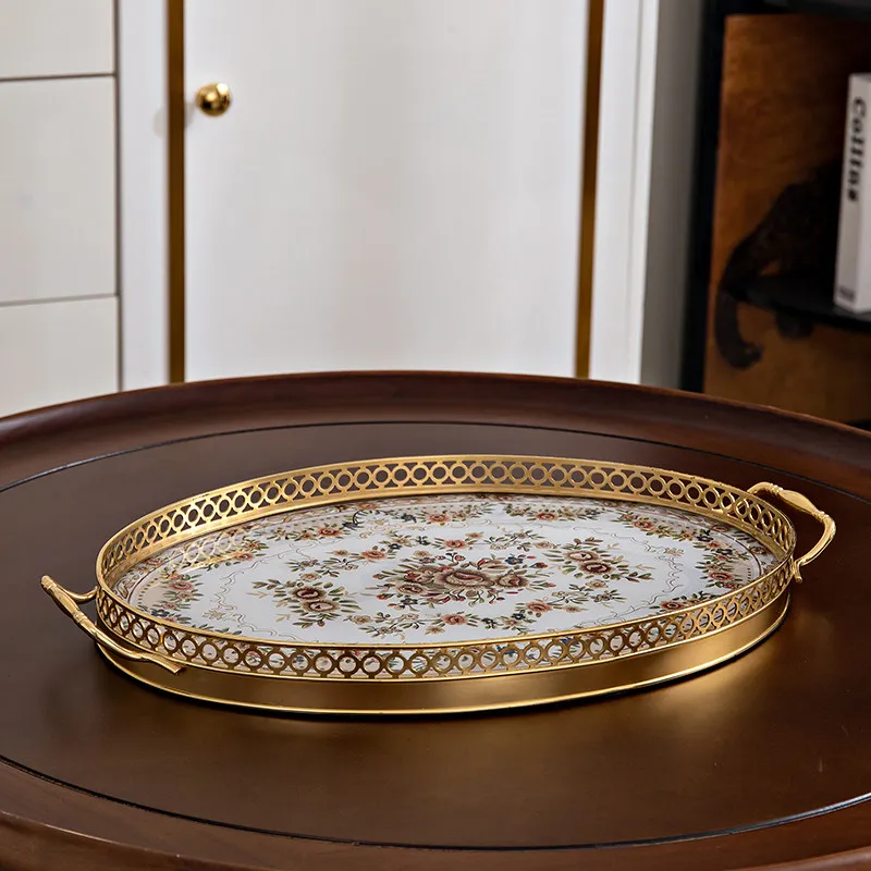 NEW   American Tray Living Room Desktop Water Cup Storage Light Luxury Ornament Fruit Dried Fruit Storage Plate