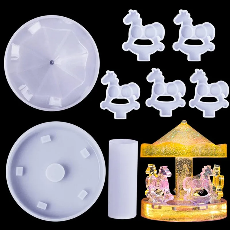 Epoxy Resin Carousel Mold 3D Carousel Horse Silicone Molds Merry Go Round Mould for Resin Casting