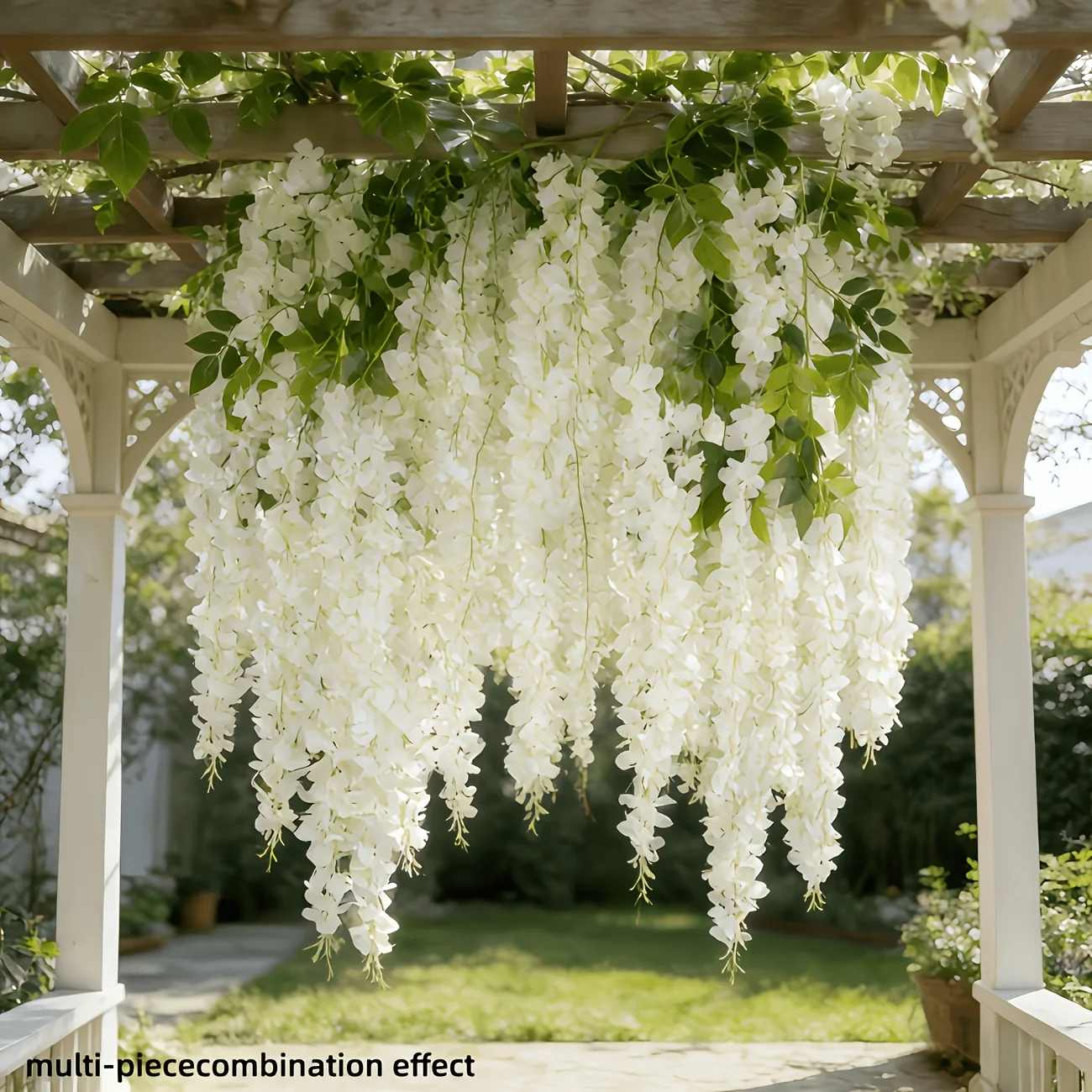 48 künstliche Glyzinienranken, künstliche Blumenranken für Innen- und Außendekorationen/weiß, geeignet für Hochzeitsdekorationen, Bögen, Gärten, Terrassen, Deckendekorationen, Rankgitter-Dekorationen, Deckendekoration – Detail 5