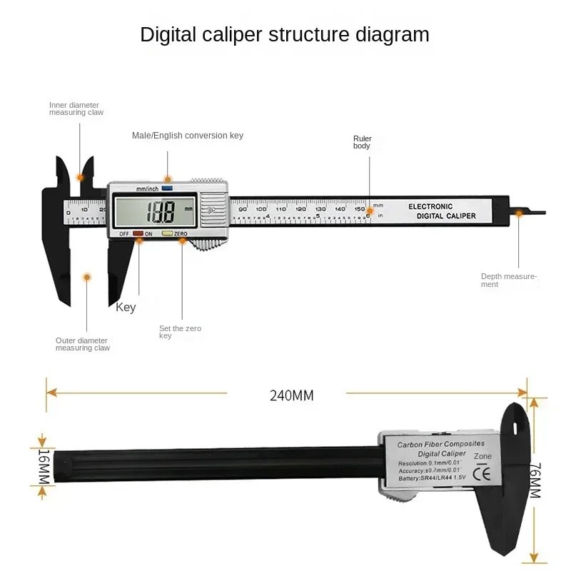 2023 New 150mm Electronic Digital Caliper Carbon Fiber Dial Vernier Caliper Gauge Micrometer Measuring Tool Digital Ruler