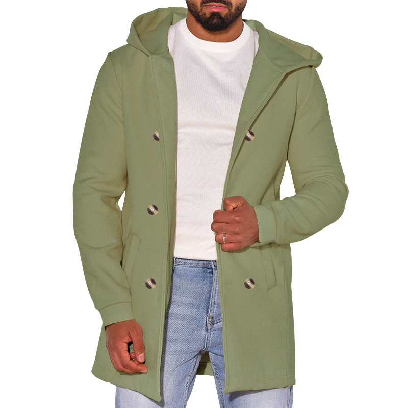 Fashion Wool Hooded Jackets Men Coats Mid Length Slim Straight Woolen Jacket Outerwear Fall Winter Warm Outdoor Mens Windbreaker