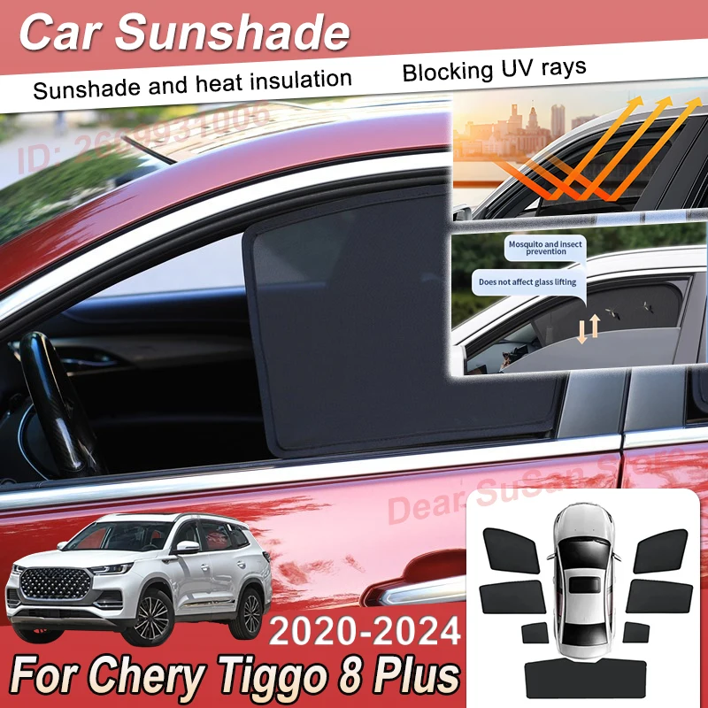 

For Chery Tiggo 8 Plus Parts 2020~2024 Auto Magnetic Mesh Sunshades Sunscreen Window Windshield Sun Shades Visor Car Accessories