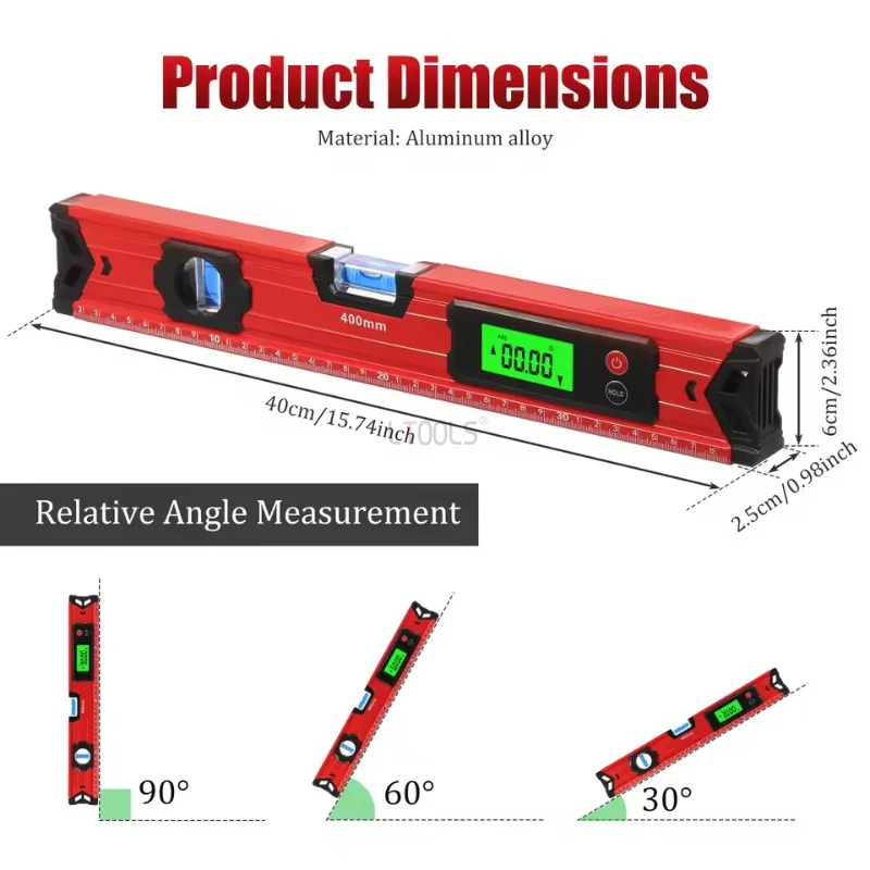 Magnetic Digital Level High Precision Electronic Display Angle Finder Inclinometer Horizontal Scale Ruler Measuring Tool