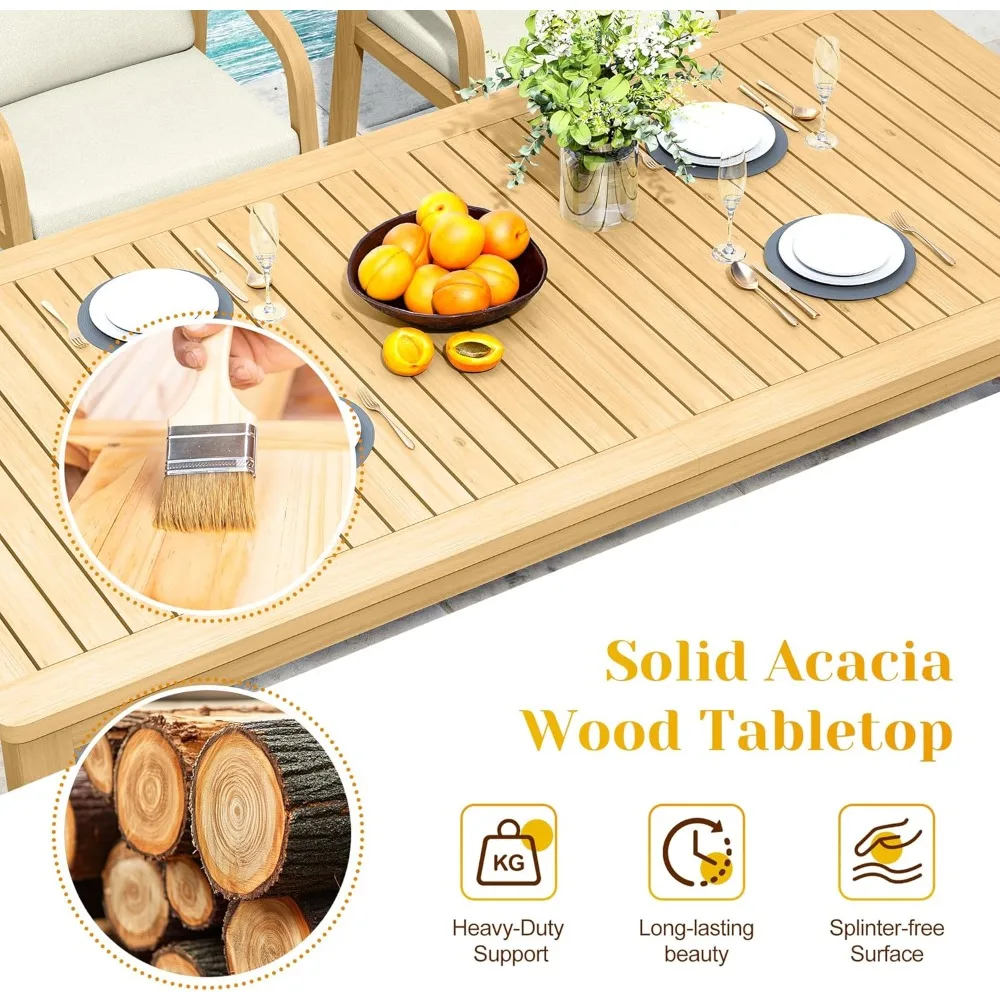 

7-Piece Outdoor Dining Set for 6 with 23 Extra Wide Chair and Cushion, Patio Table and Chairs Set with All Acacia Wood Frame