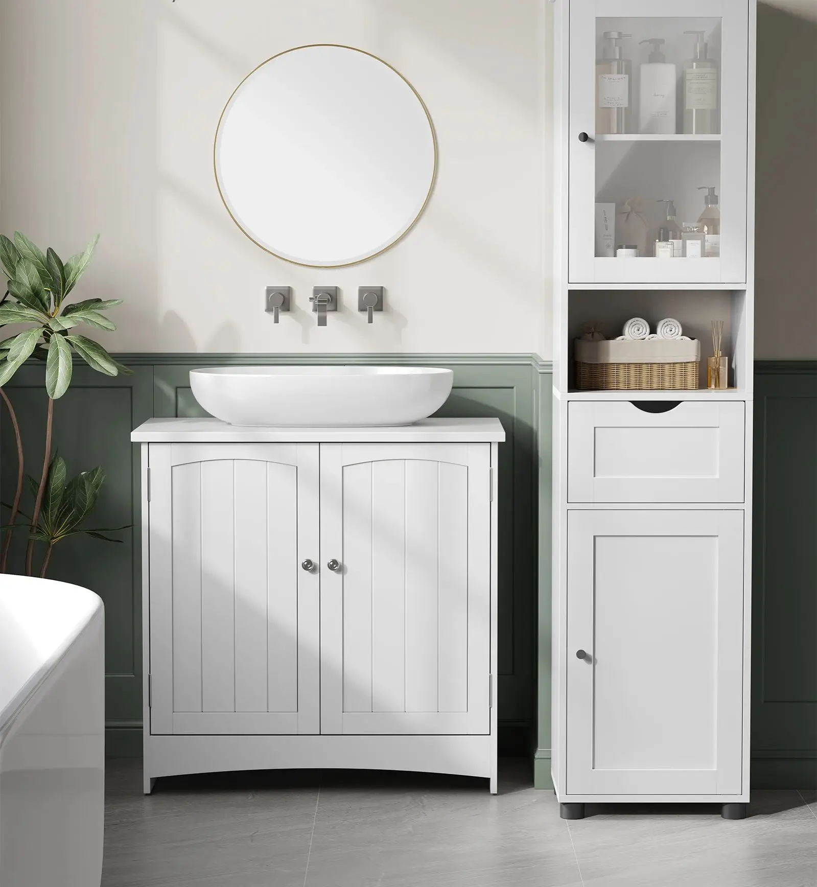 VASAGLE Badezimmerschrank, Badschrank, Hochschrank, offenes Fach, Badezimmermöbel, mit Füßen, höhenverstellbare Ablagen