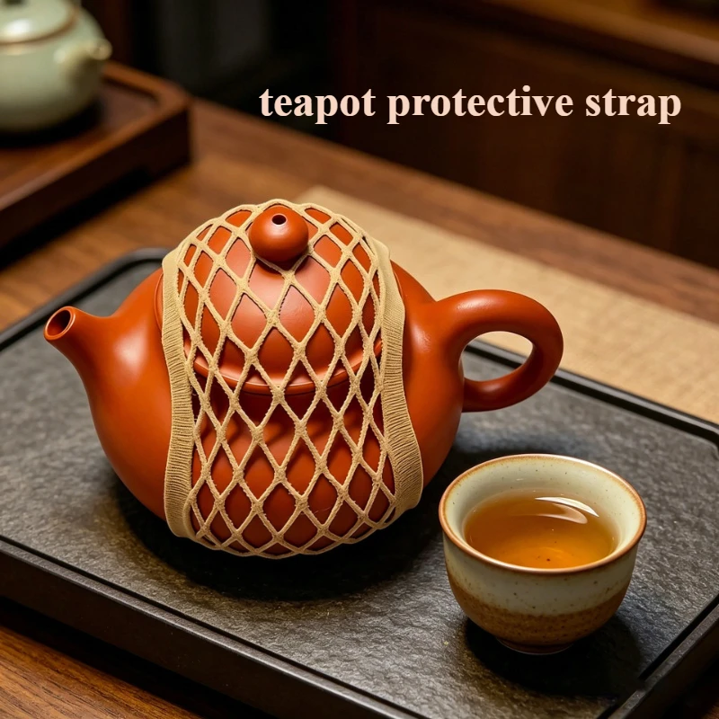 6pcs Teapot Storage Mesh Bag, Teapot Protective Strap, Protective Cover, Outdoor Travel Anti-collision Tea Set Accessories
