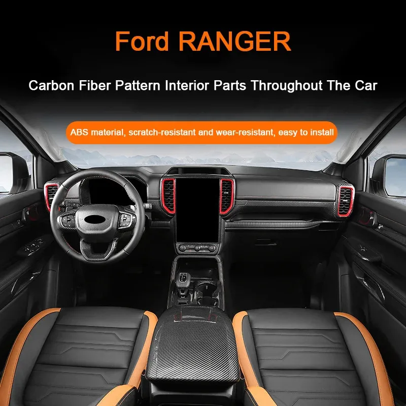 

Carbon Fiber Interior Upgrade Accessories For Ford Ranger Wildtrak 2023 2024 2025 Car Center Control Gear Shift Cover Door Panel