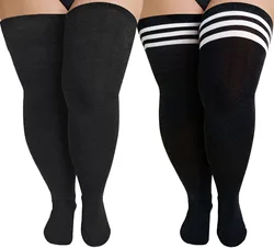 1/2/4Pairs Plus Size Women's Striped Stockings Thigh High Socks Ladies Over Knee Sock Autumn Winter Skirt Warm Christmas Gifts