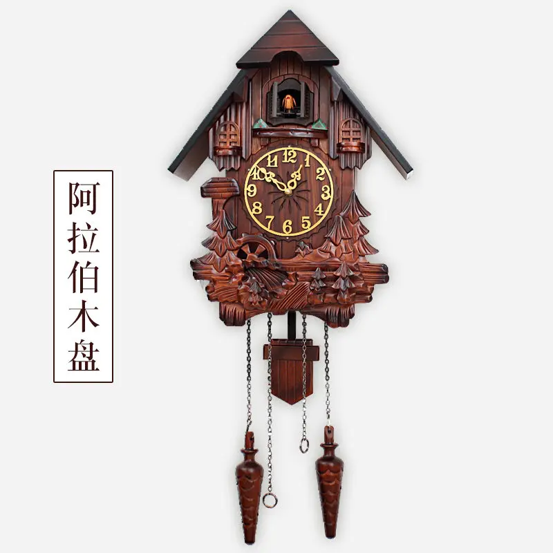 European solid wood carving cuckoo wall clock children's room living room music hour clock swing creative cuckoo clock