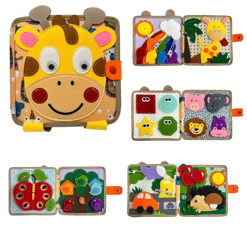 

Монтессори-игрушка: развивающая доска-жираф, 3D фетровая книга для развития мелкой моторики, раннего обучения, формирования привычек и развития знаний