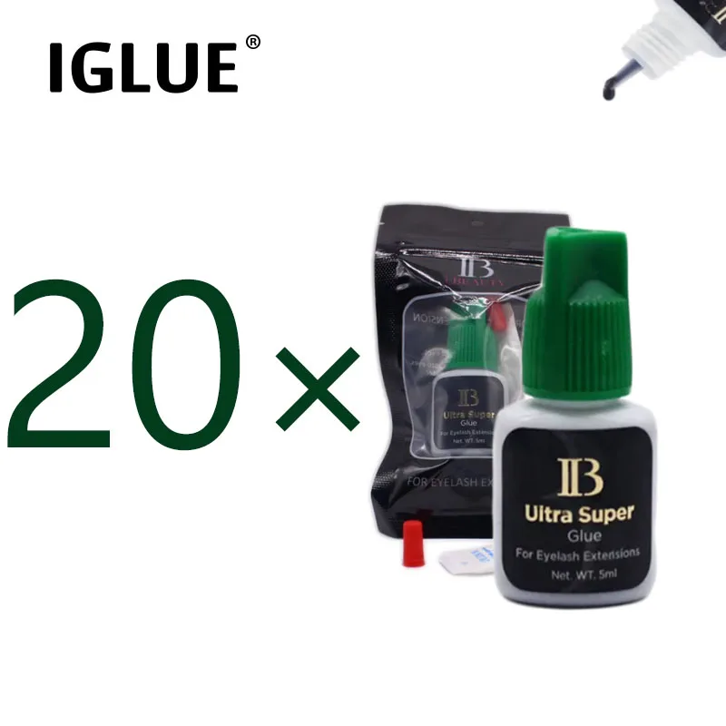 

IGLUE 20bottles IB Ultra Super Glue Fast Drying Eyelash Extensions IB Green Cap 5ml False Lash Glue Makeup Tools Korean Original