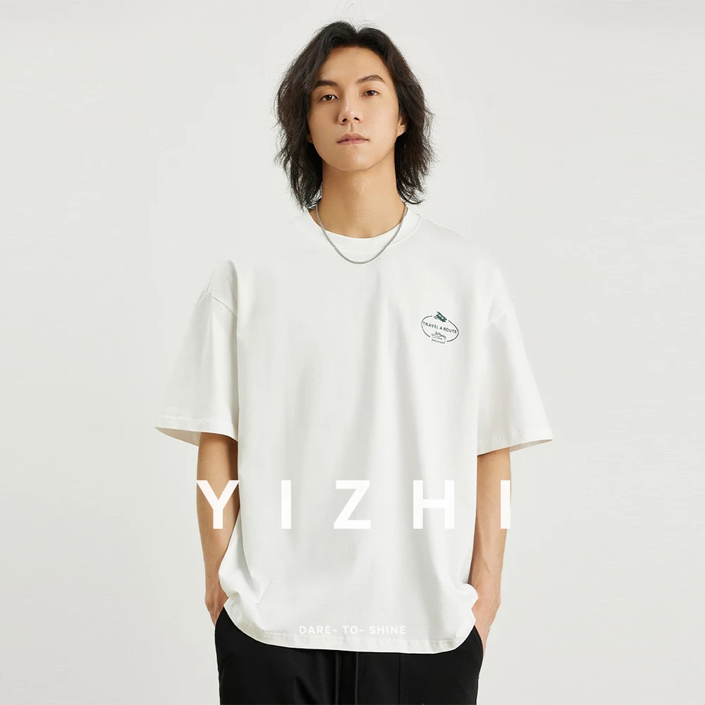 100% Cotton Men's Printed T-shirt 2025 Summer New Fashion American Loose Short-sleeved Round Neck Half-sleeved Top Men Tshirt