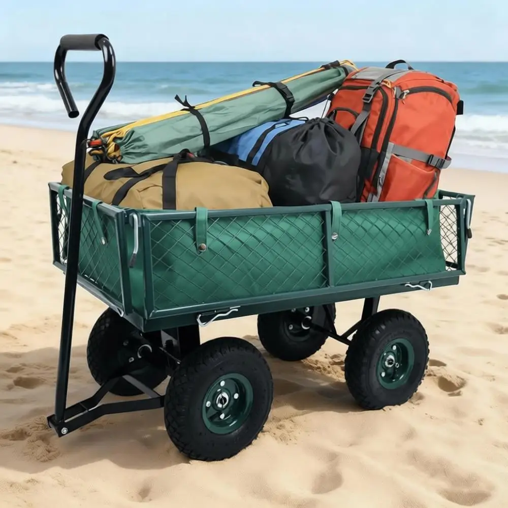

Heavy Duty Utility Wagon Cart, Green, Removable Mesh Sides, 400 LBS Capacity, Home Improvement, Hauling Supplies, Outdoor Use
