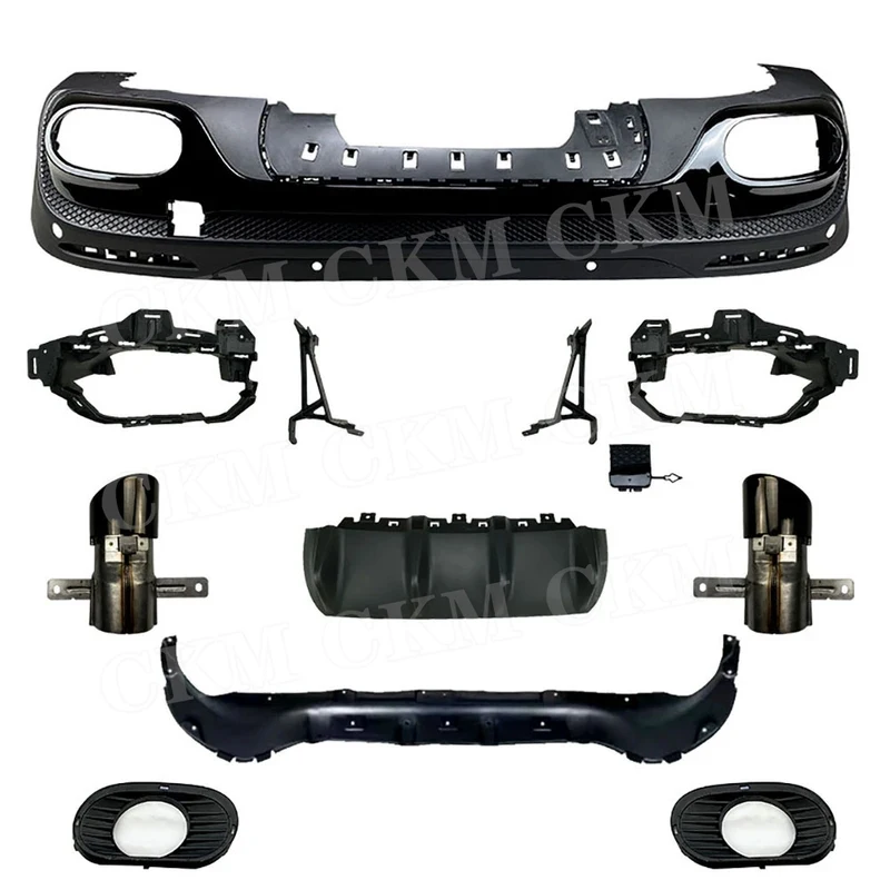 GLB X247 GLB180 200 GLB35  2019+ Rear Bumper Lip Diffuser Spoiler with O-O Exhaust Rear Tips Skid Plate