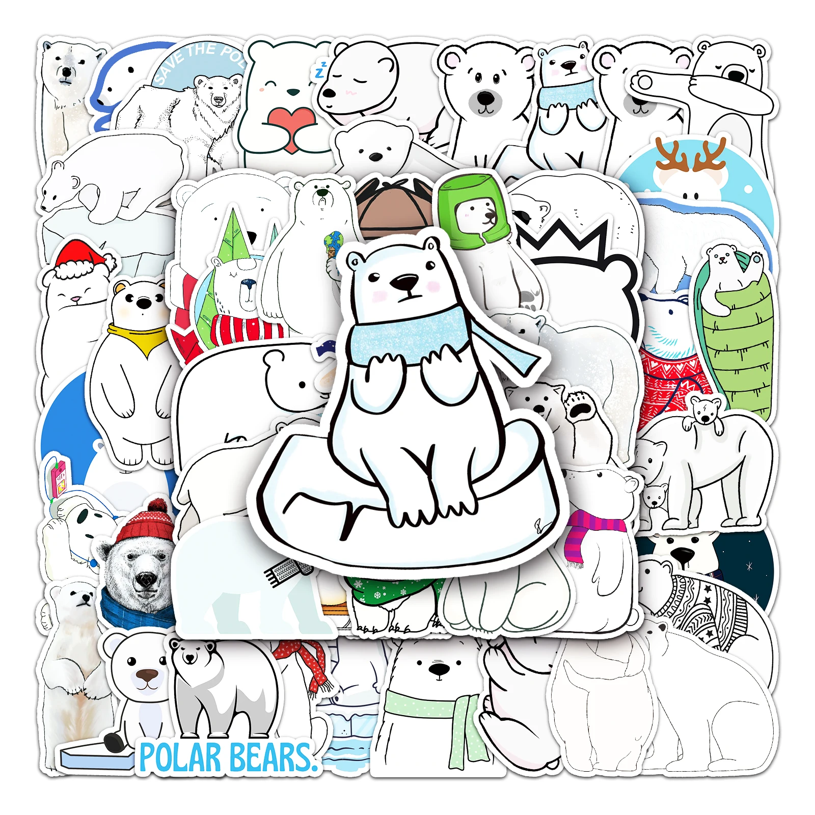 50Pcs Polar Bear Series Cartoon Cute Waterproof Sticker Skateboarding Snowboard Retro Vinyl Sticker