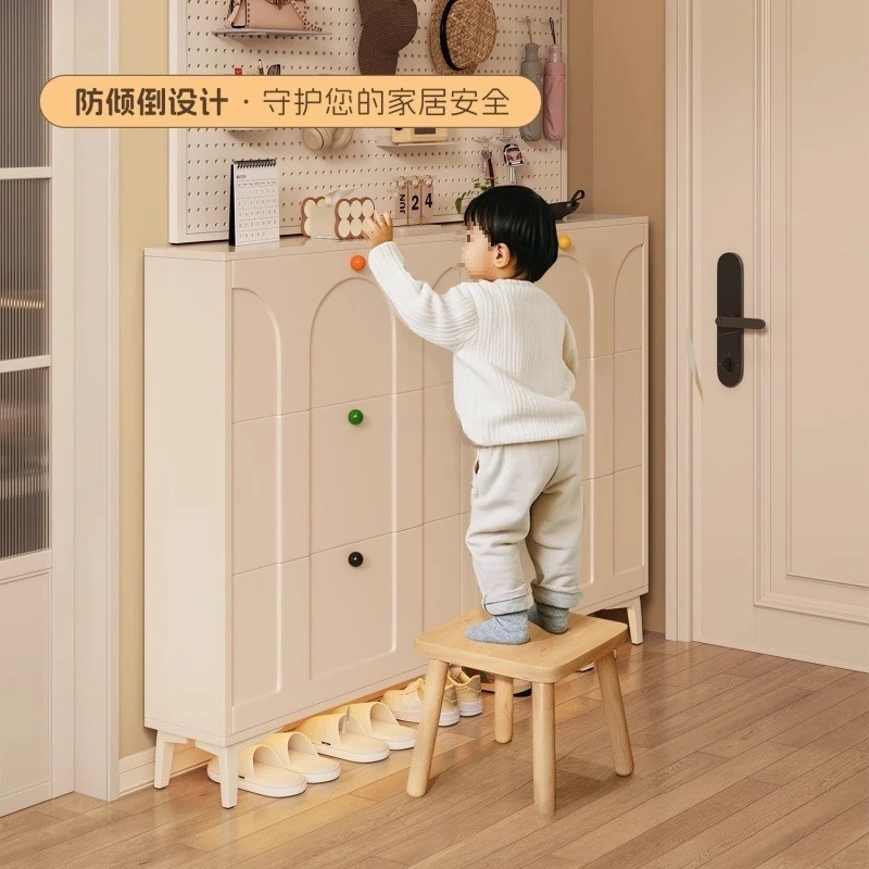 

with 3 Flip Drawers, Freestanding Narrow Shoe Rack Organizer with Hidden Handle Entryway Solid Wood Shoe Storage Cabinet Shelf