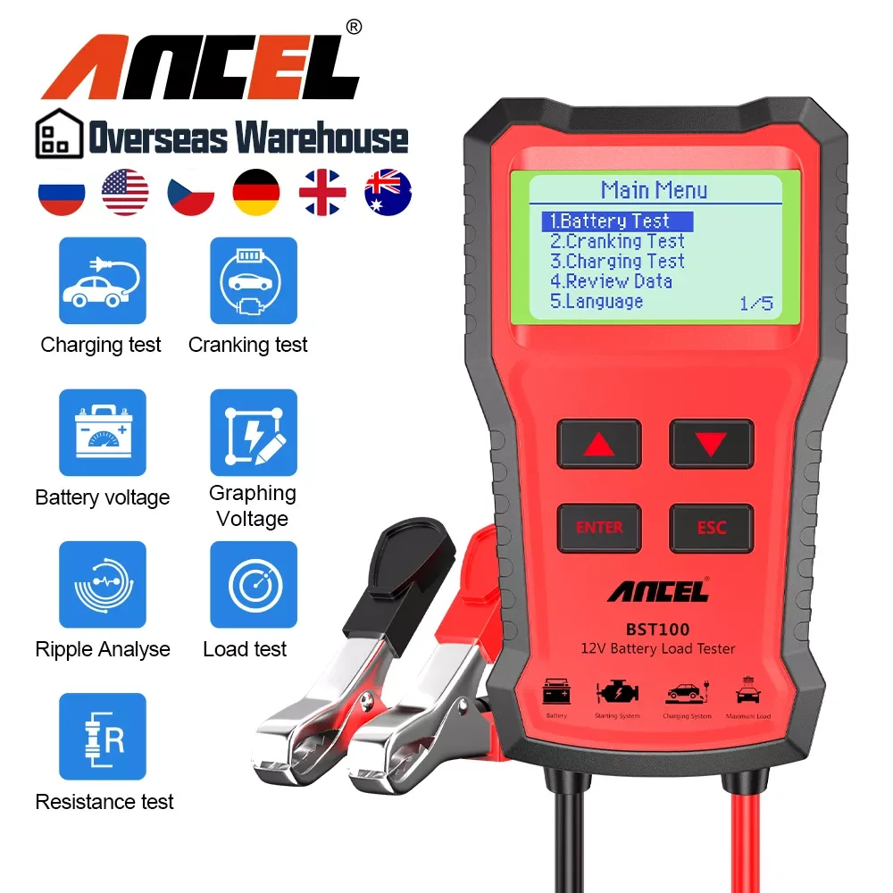 ANCEL BST100 Car Battery Tester 12V Battery Analyzer Cranking Charging Circuit Test Car Battery Charger Auto Inspection Tools