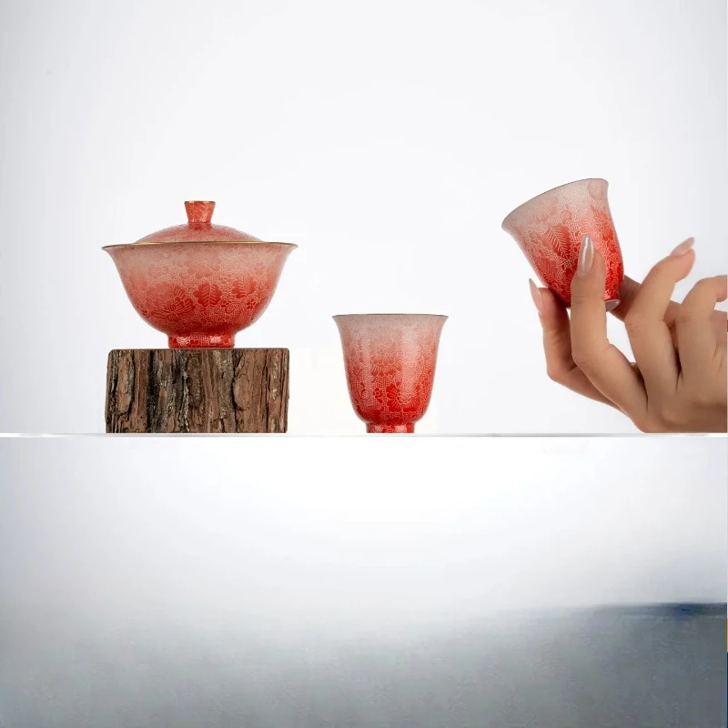 Twelve Flower God Cover Bowl Set Teacup, Jingdezhen Handmade Kung Fu Tea Set
