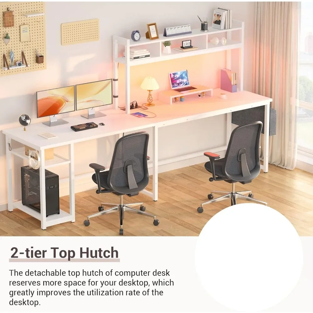 L Shaped Desk with Power Outlet&LED Strip,Reversible L-Shaped Corner Computer Desks Gaming Desk with Storage Shelf&Monitor Stand