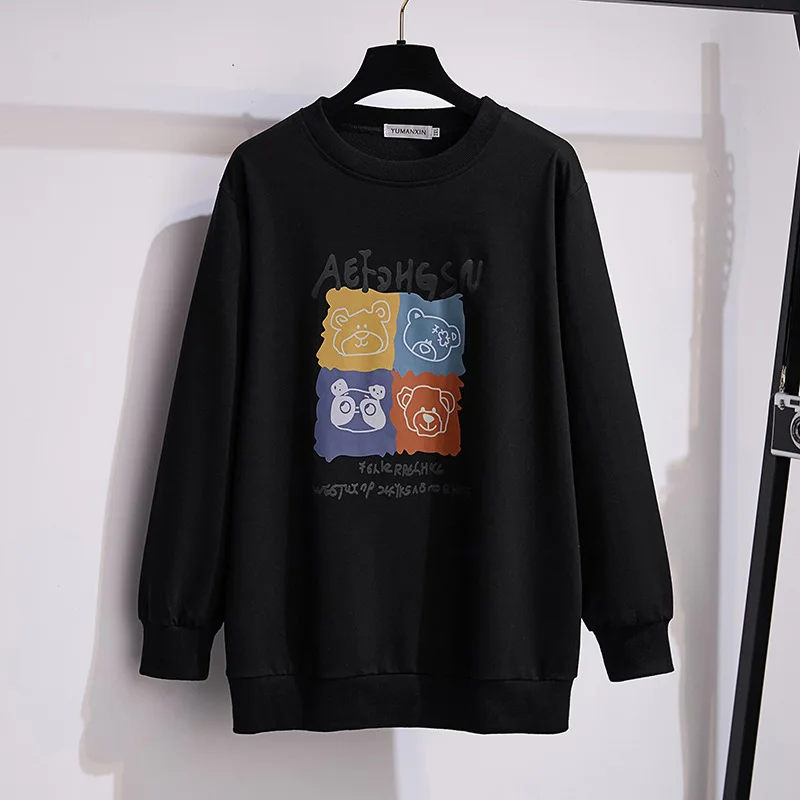 175Kg Plus Size Women's Bust 170 Spring Autumn New Loose Round Neck Cartoon Sweatshirt 6XL 7XL 8XL 9XL 10XL 11XL 6Colors