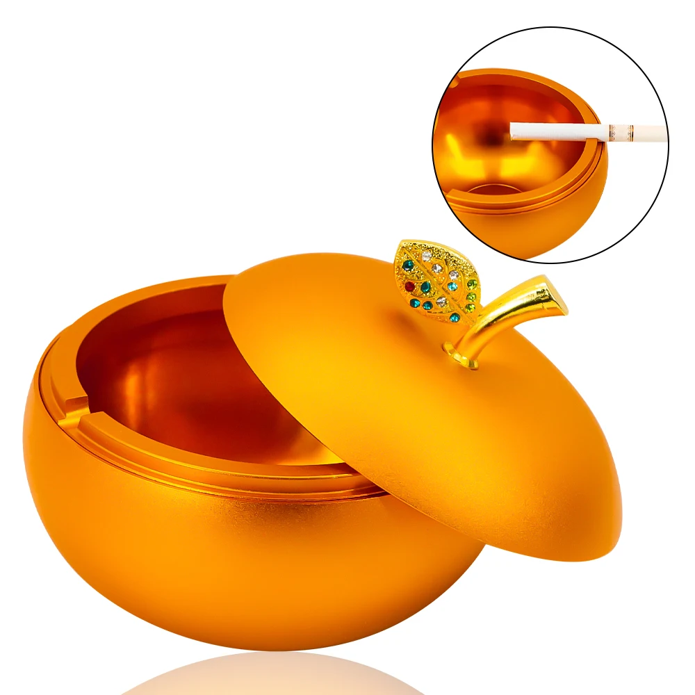 

Gold Apple Shape Creative Metal Ashtray Fit Living Room Office Table Decoration Ashtray For Halloween