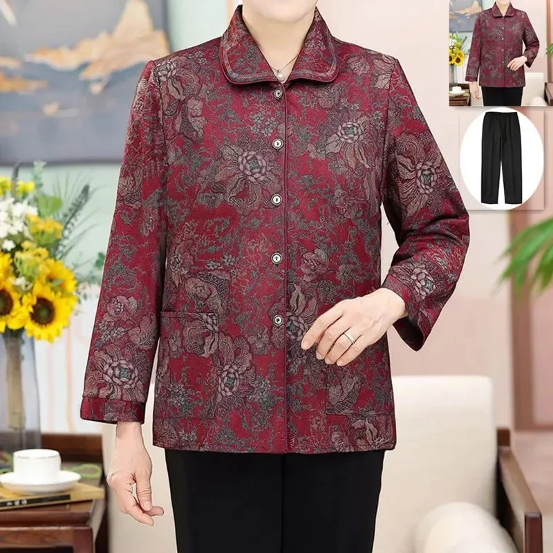 

Middle Aged Mother Fashion Thin Outwear Korean Feminine Long Sleeves Tops Coat Spring Autumn Women Large Size 5XL Pocket Jacket