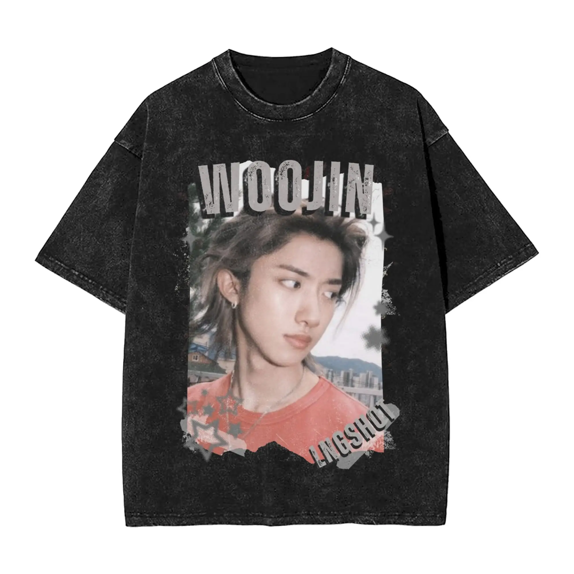 Lngshots  Woojin Rising Kpop Boy Group Washed T Shirts Streetwear Hip Hop T-Shirts Tees Tops for Men Women Short Sleeve Oversize