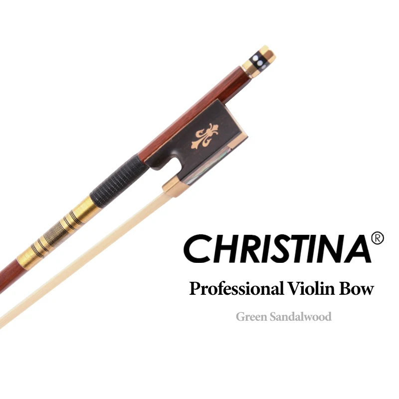 CHRISTINA Professional Violin Bow for Beginner Green Sandalwood Round Stick Parisian Eye Ebony Frog Adult 4/4 Size